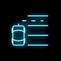 Neon sign showing car driving fast on black background vector