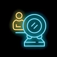 Neon icon of a businessman looking at himself in a mirror vector
