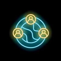 Neon icon of people connecting around the world vector
