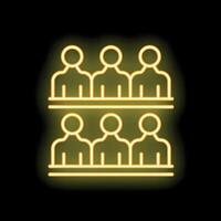 Neon icon of people sitting in rows on black background vector