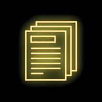Neon yellow files stack glowing on black background vector
