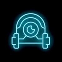 Neon sign showing surveillance camera with weight plates forming a helmet symbolizing security concept vector