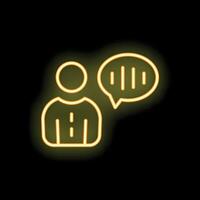 Neon icon of person talking with speech bubble on black background vector