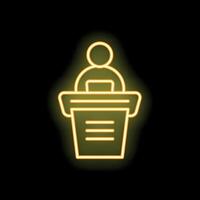 Neon icon of a public speaker delivering a speech using a lectern vector