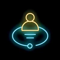 Neon sign representing customer service with person icon vector