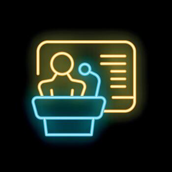 neón icono de público discurso, presentación, conferencia, o conferencia vector