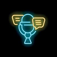 Neon microphone receiving audio messages icon representing podcast recording vector