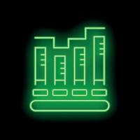 Neon green glowing bar chart icon on black background vector