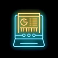 Neon laptop showing business report with charts and data analysis vector