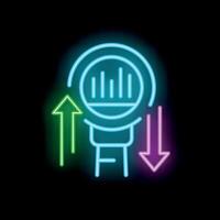 Neon icon of market volatility with chart and arrows vector