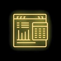 Neon yellow online accounting software with charts and calculator icon vector