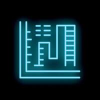 Neon blueprint icon depicting building plan with ladder and measurement tools vector