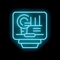 Neon icon of data analysis displaying charts and graphs on computer screen vector