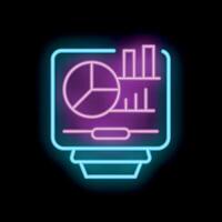 Neon sign representing business analytics with pie chart and graph on black background vector