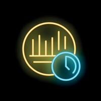 Neon icon of clock showing deadline for finishing market analysis vector