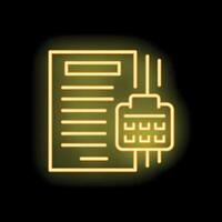 Neon yellow planning icon with document and calendar for business organization and time management vector