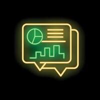 Neon speech bubble showing growth chart and pie chart icon vector