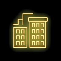 Neon sign showing two buildings with windows at night vector