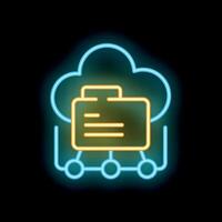 Neon icon of folder data sharing over cloud network vector