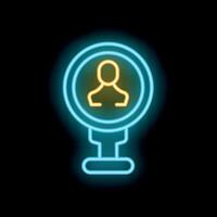Neon sign showing location pin with person icon inside on black background vector