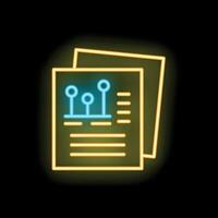 Neon icon of documents displaying statistical data analysis vector