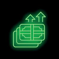 Neon green money increasing value with up arrows on black background vector