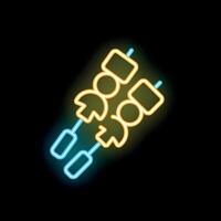 Neon sign representing skewers with meat and vegetables vector