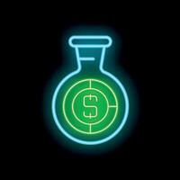 Neon icon of laboratory flask containing dollar sign in target vector
