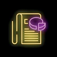 Neon icon of annual report with analytics showing business growth vector