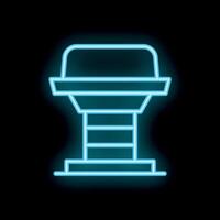 Neon sign of empty judge jury box glowing on black background vector