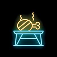 Neon sign showing a grilled chicken leg on a table vector