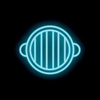 Neon icon of round barbecue grill glowing on black background vector