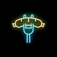Neon sausage on fork sign for restaurant or bar menu vector