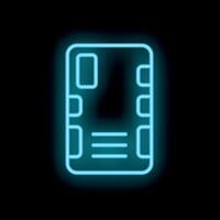 Blue neon sign showing a sim card on a black background vector