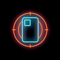 Neon sign representing smartphone being targeted in crosshair on black background vector