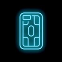 Blue neon smartphone showing mobile payment system on black background vector