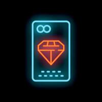 Neon sign mobile phone showing a big red diamond symbol on black background vector