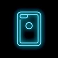 Blue neon sign showing smartphone on black background vector