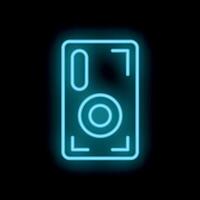 Blue neon sign of a speaker glowing on a black background vector