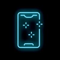 Neon smartphone shining with stars on black background vector