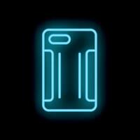 Blue neon smartphone case glowing on black background vector