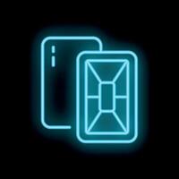 Neon sim card icon glowing on dark background vector