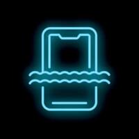 Neon icon of smartphone dropping in water showing liquid damage vector