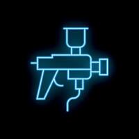 Blue neon spray gun icon glowing on black background vector