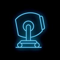Neon sign of professional studio spotlight on wheels standing on the floor vector