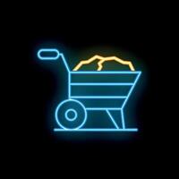 Neon wheelbarrow full of stones on black background vector