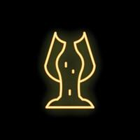 Glowing neon icon of a landslide on black background vector