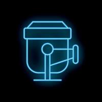 Blue neon sign of a vintage microphone glowing on black background vector