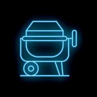 Glowing neon icon of construction concrete mixer on black background vector
