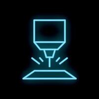 Neon icon of a laser cutting machine in operation vector